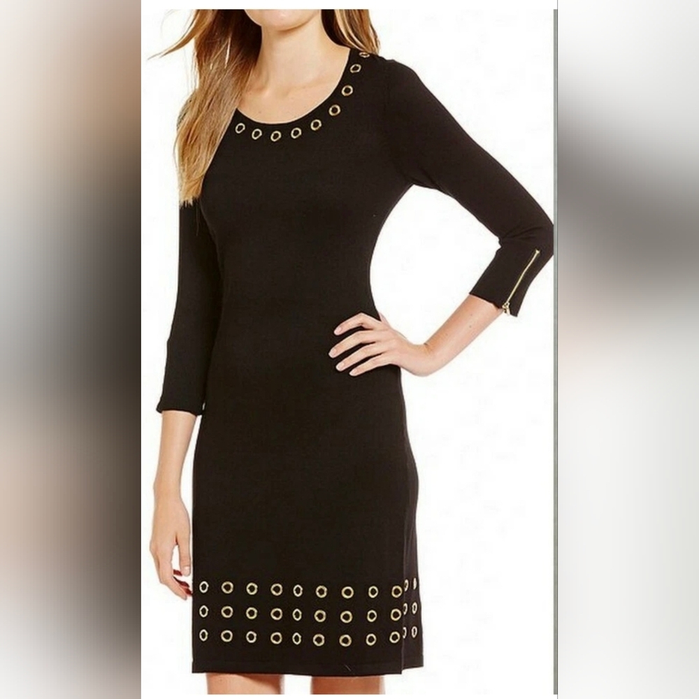 Calvin Klein Elegant Black Dress with Gold Accents